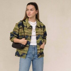 Vintage Women's Green and Blue Patterned textured jacket